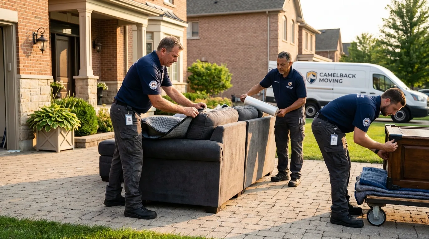 Large estate moving crew wrapping furniture in Farmingville, NY