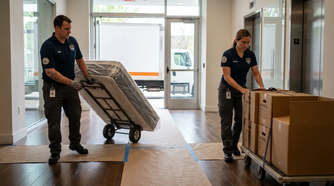 Professional apartment movers loading elevator in Farmingville, NY