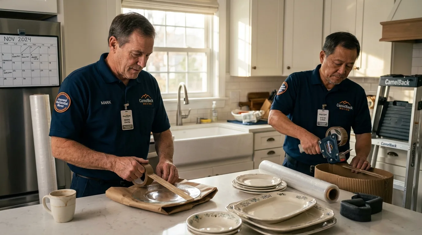 Professional crew packing kitchen dishware in Farmingville, NY